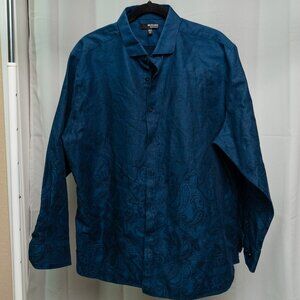 Murano long sleeve paisley print blue button down